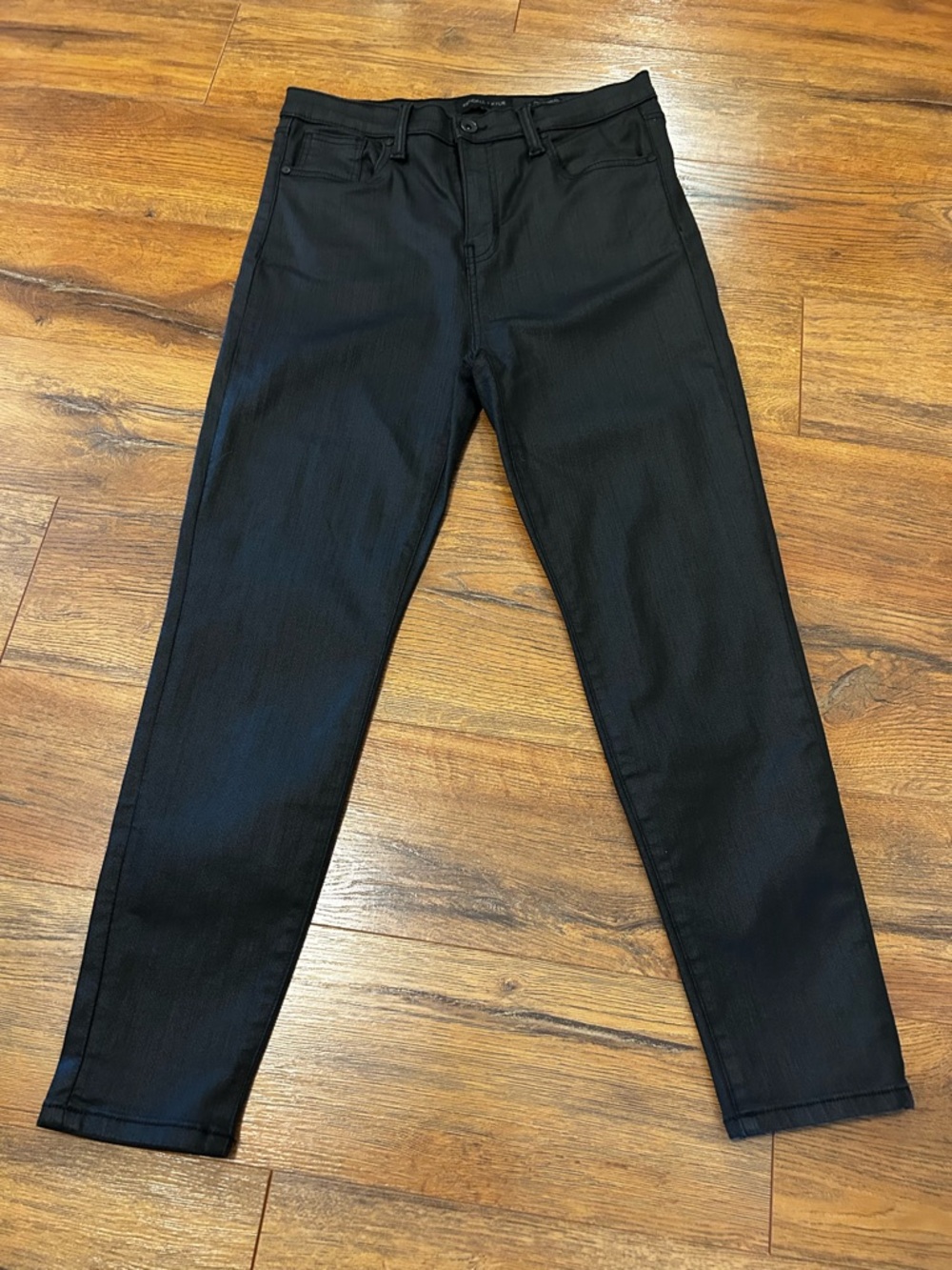 Kendall + Kylie Junior’s 13/31 Kontour High Rise Black Sheen Jeans Pants Pockets